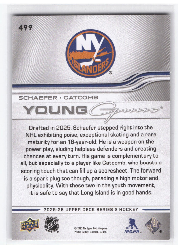 2025-26 Upper Deck Series 2 Young Guns Teammates #499 Rookie Rc Matthew Schaefer Marc Gatcomb