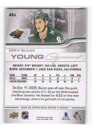 2025-26 Upper Deck Series 2 Young Guns #486 Rookie Rc Zeev Buium