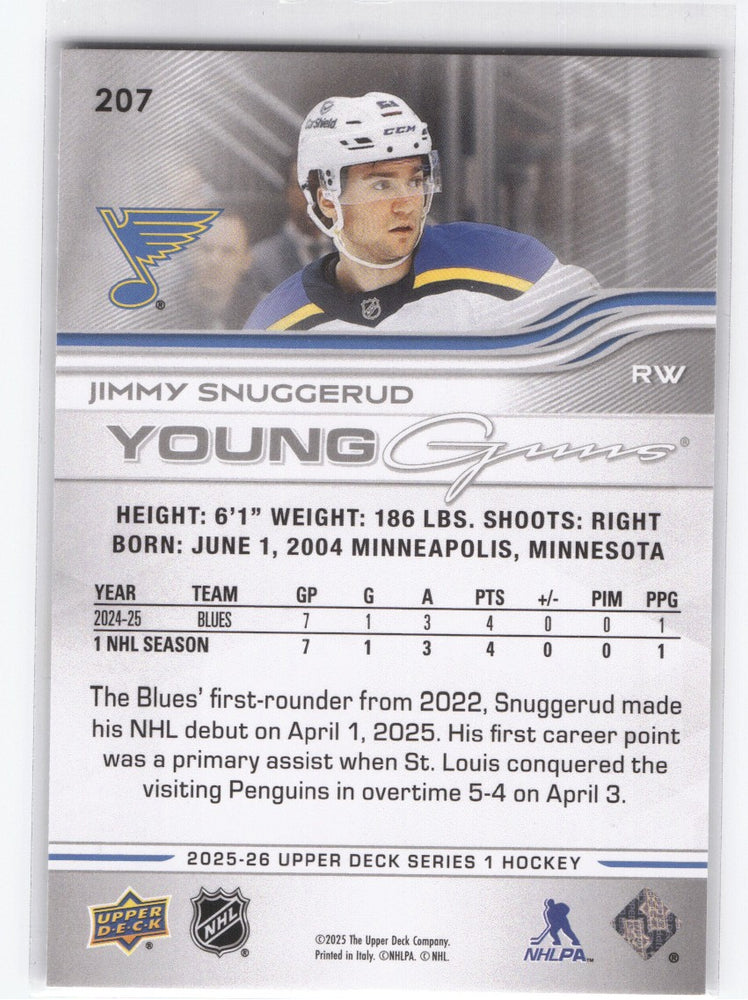 2025-26 Upper Deck Series 2 Young Guns #207 Rookie Rc Jimmy Snuggerud