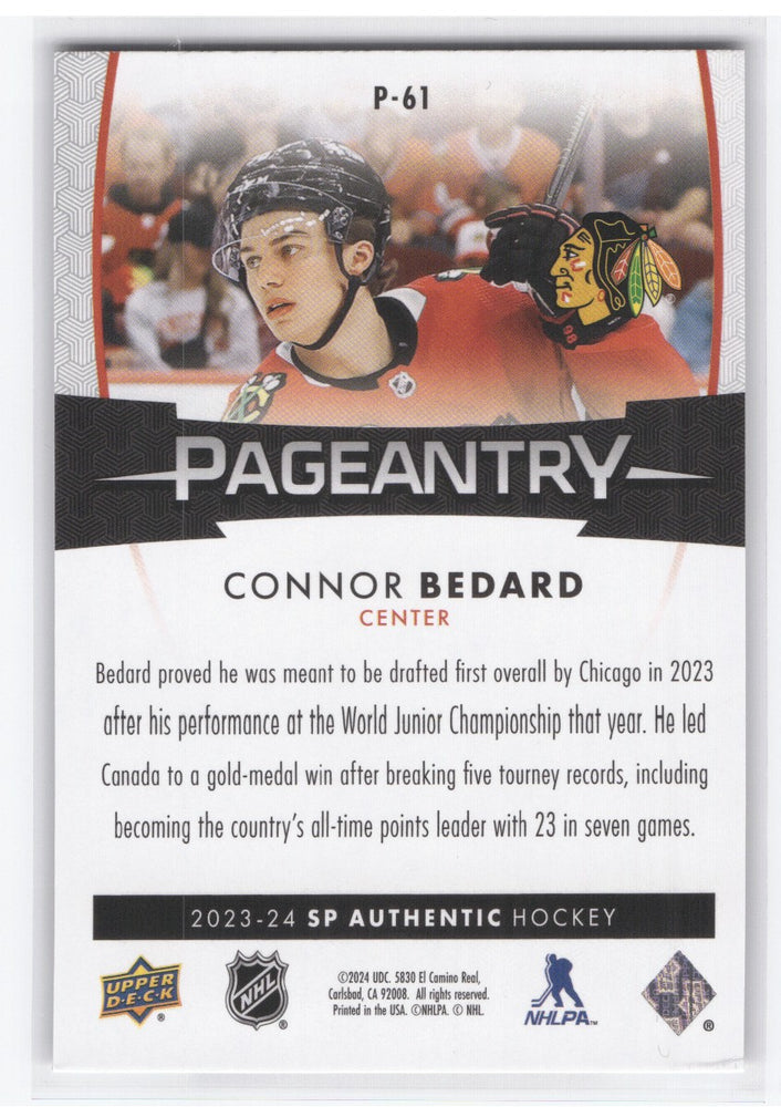 2023-24 Upper Deck Sp Authentic Pageantry P-61 Rookie Rc Connor Bedard