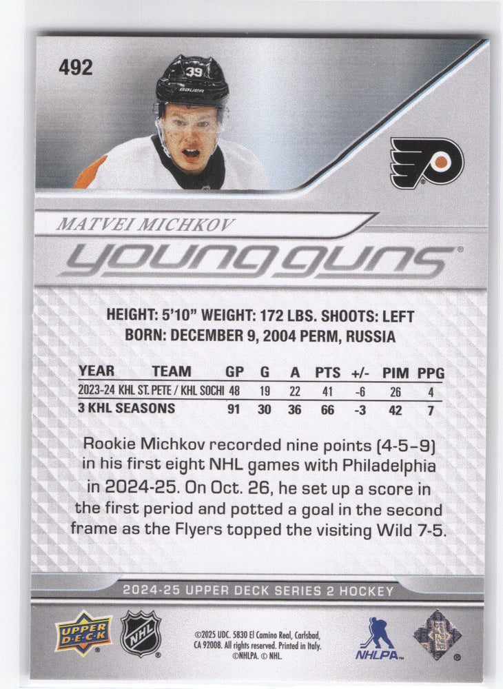 2024-25 Upper Deck Series 2 Young Guns #492 Rookie Rc Matvei Michkov
