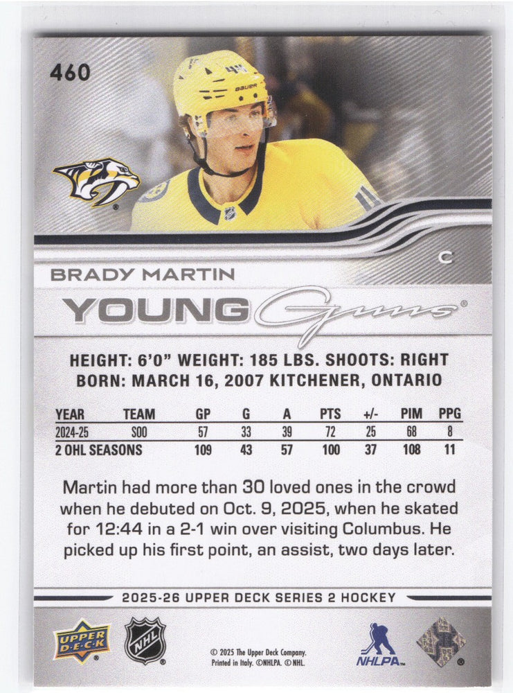 2025-26 Upper Deck Series 2 Young Guns #460 Rookie Rc Brady Martin