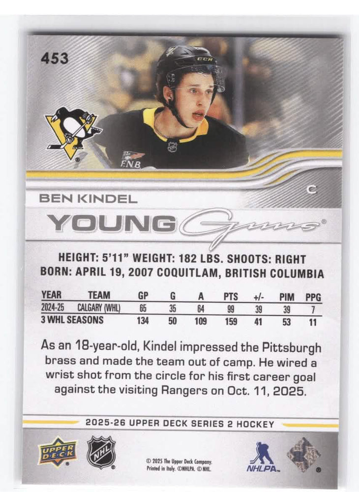 2025-26 Upper Deck Series 2 Young Guns #453 Rookie Rc Ben Kindel