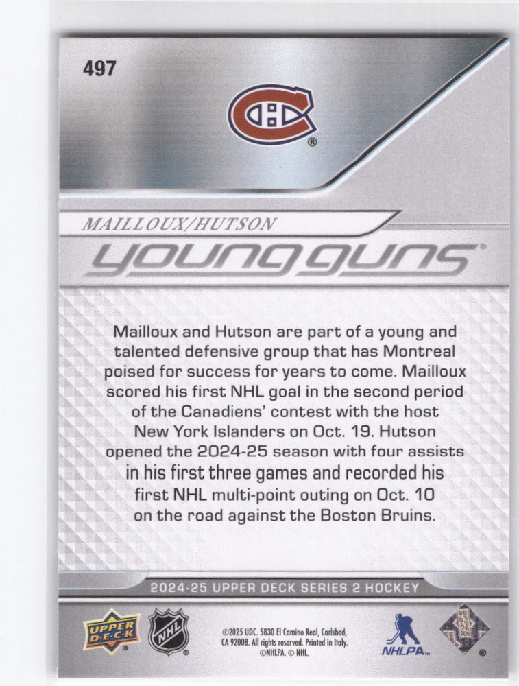 2024-25 Upper Deck Series 2 Young Guns Teammates #497 Rookie Rc Logan Mailloux Lane Hutson