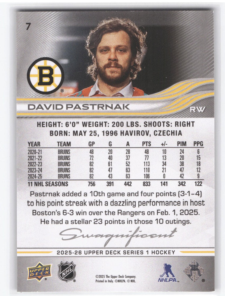 2025-26 Upper Deck Series 1 Swagnificent #7 David Pastrnak