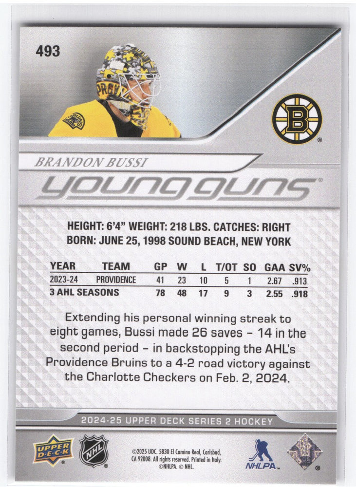 2024-25 Upper Deck Series 2 Young Guns #493 Rookie Rc Brandon Bussi