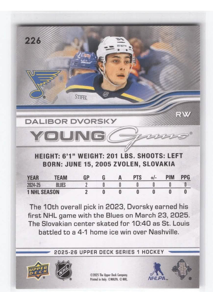 2025-26 Upper Deck Series 1 Young Guns #226 Rookie Rc Dalibor Dvorsky