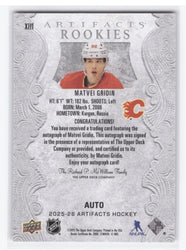 2025-26 Upper Deck Artifacts Auto Xiii Rookie Rc Auto Matvei Gridin