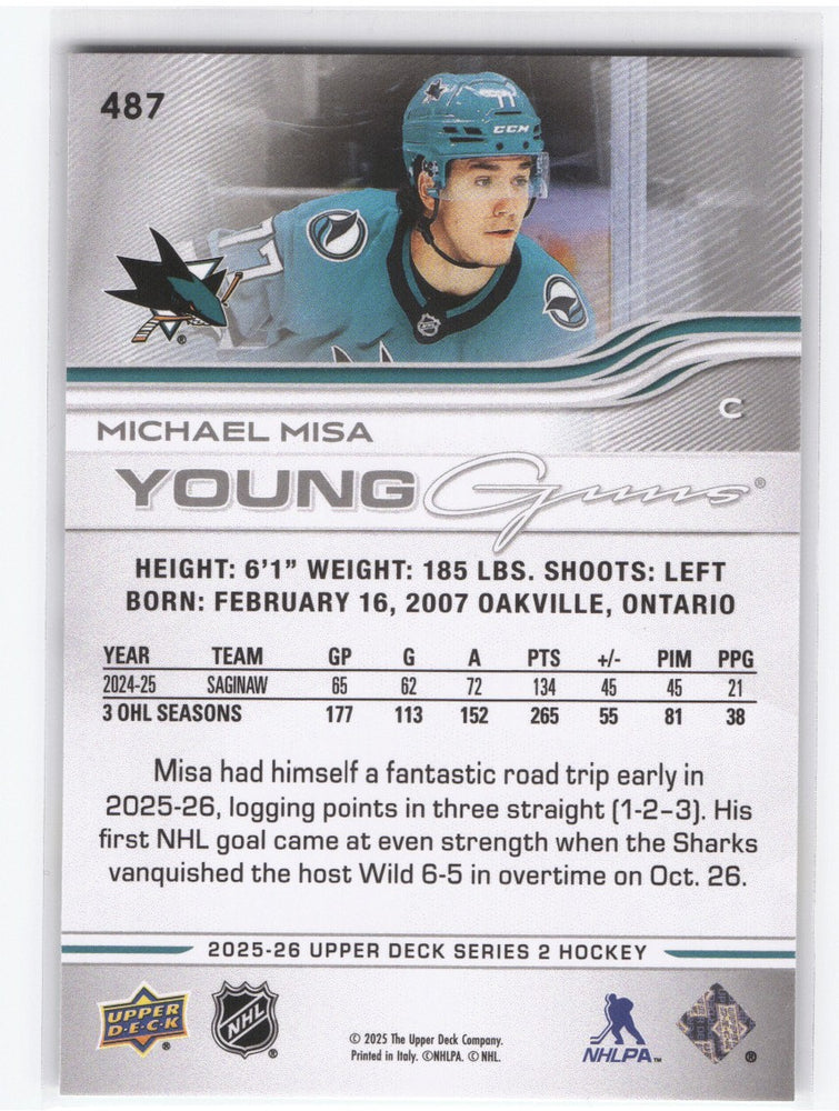 2025-26 Upper Deck Series 2 Young Guns #487 Rookie Rc Michael Misa