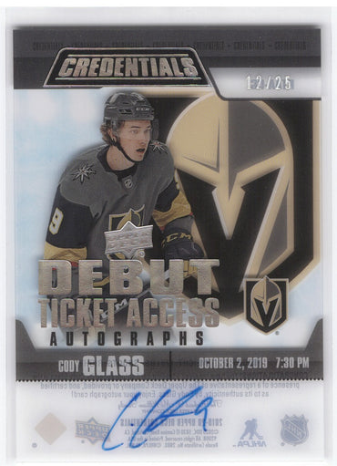 2019-20 Upper Deck Credentials Debut Ticket Access Autographs Rtaa-Cg Rookie Rc Auto Cody Glass /25