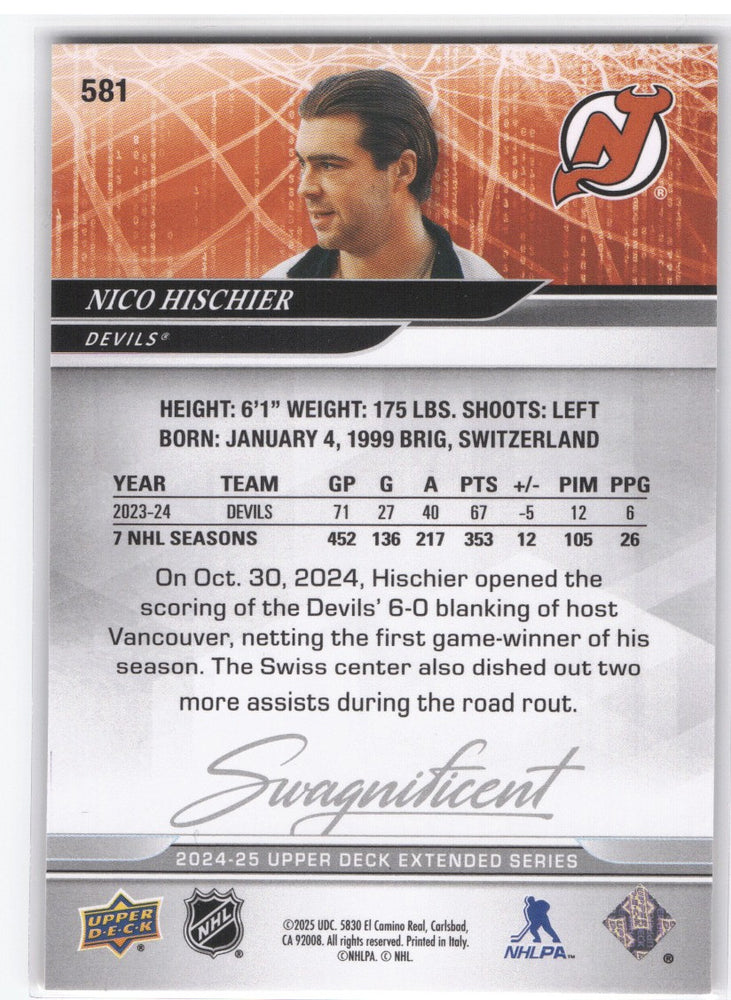2024-25 Upper Deck Extended Swagnificent #581 Nico Hischier