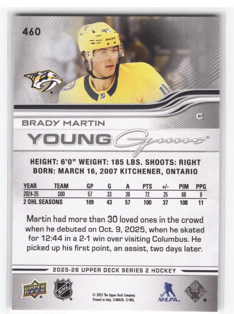 2025-26 Upper Deck Series 2 Young Guns #460 Rookie Rc Brady Martin