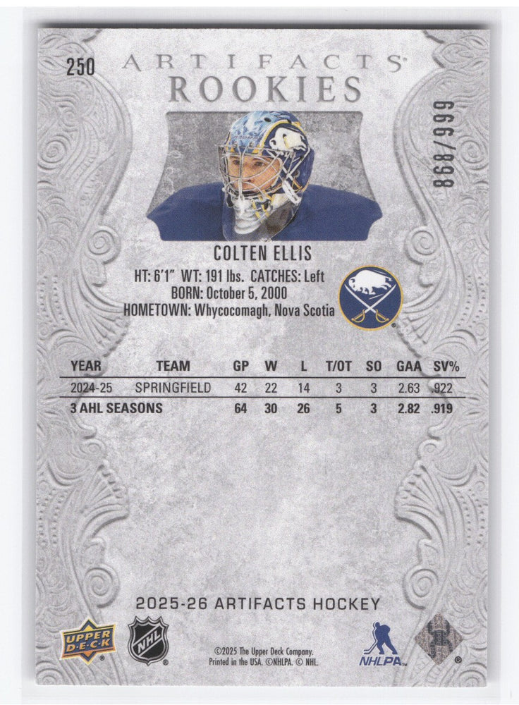2025-26 Upper Deck Artifacts #250 Rookie Rc Colten Ellis /999