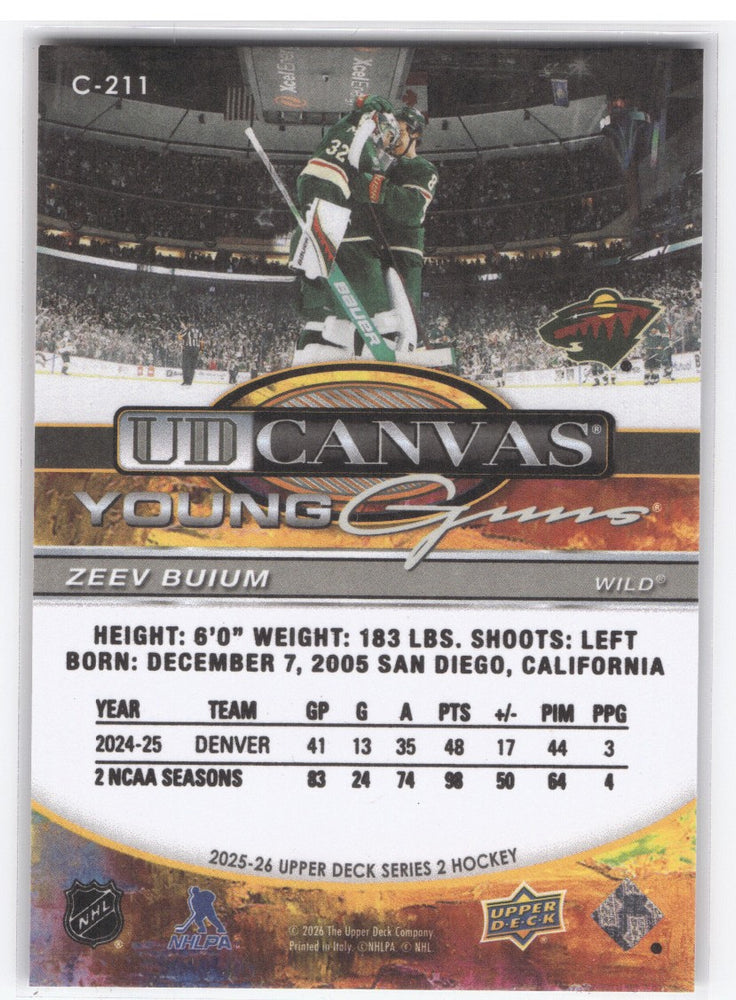 2025-26 Upper Deck Series 2 Young Guns Ud Canvas C-211 Rookie Rc Zeev Buium