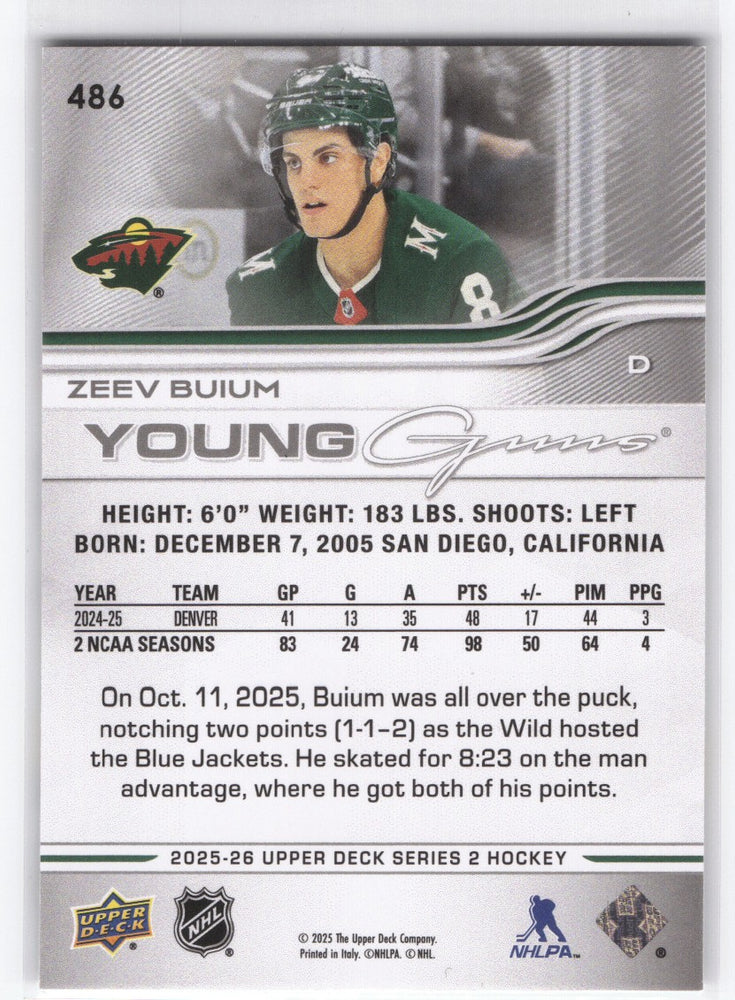 2025-26 Upper Deck Series 2 Young Guns #486 Rookie Rc Zeev Buium