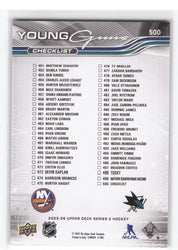 2025-26 Upper Deck Series 2 Young Guns Checklist #500 Rookie Rc Matthew Schaefer Michael Misa