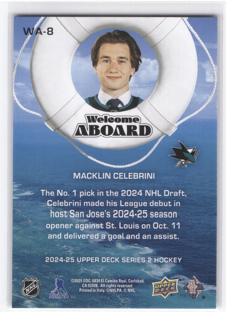 2024-25 Upper Deck Series 2 Welcome Aboard Wa-8 Rookie Rc Macklin Celebrini