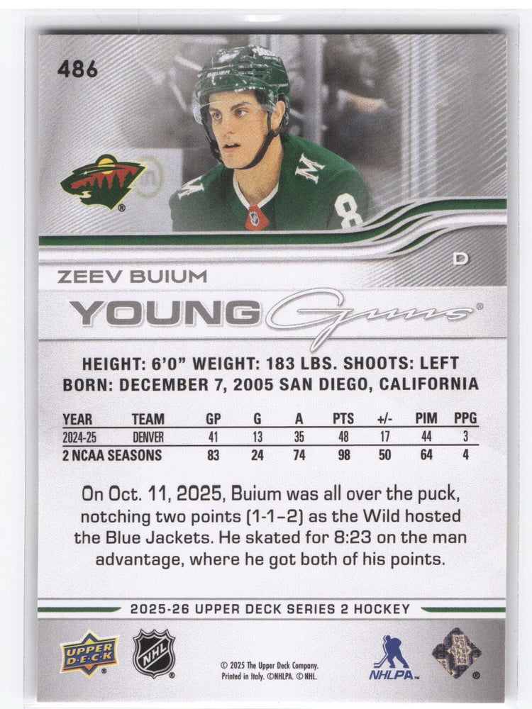 2025-26 Upper Deck Series 2 Young Guns #486 Rookie Rc Zeev Buium