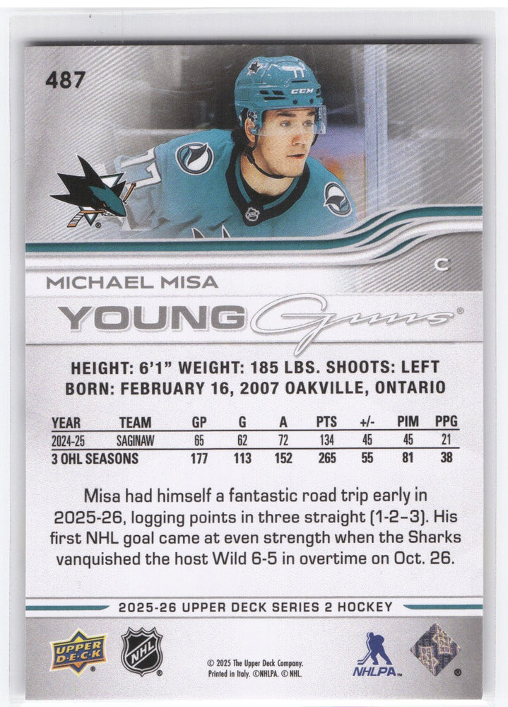 2025-26 Upper Deck Series 2 Young Guns #487 Rookie Rc Michael Misa