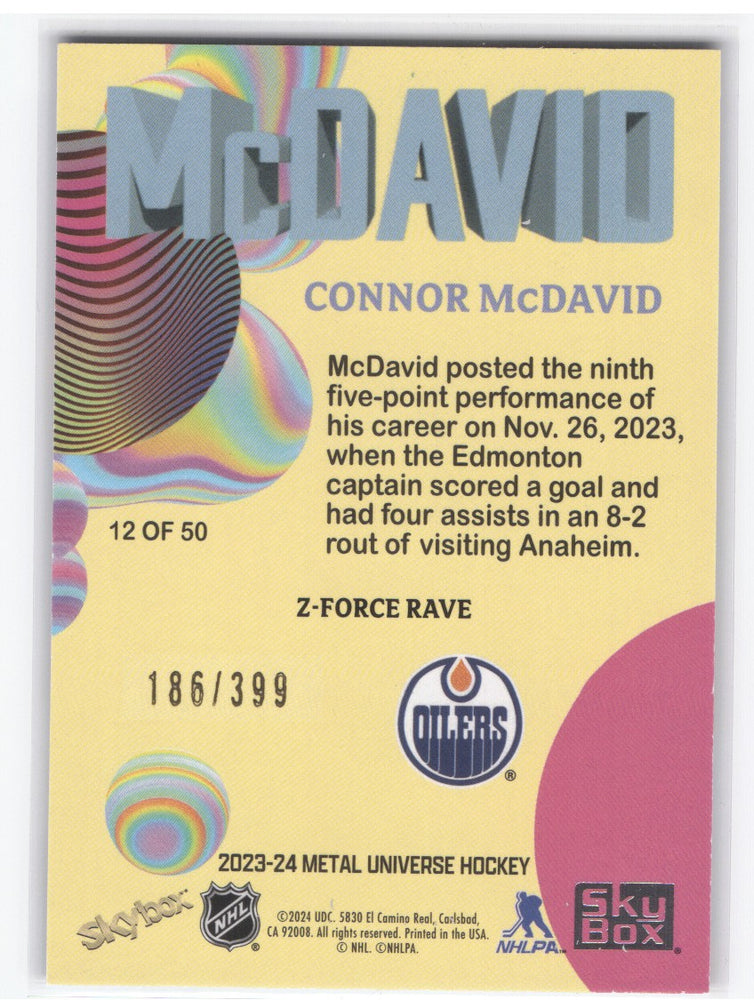 2023-24 Skybox Metal Universe Hockey Z-Force Rave 12Of50 Connor Mcdavid /399