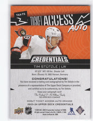 2023-24 Upper Deck Credentials Ticket Access Auto Taa-Ts Auto Tim Stutzle (5)/5