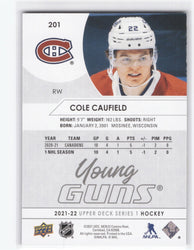 2021-22 Upper Deck Series 1 Young Guns #201 Rookie Rc Cole Caufield