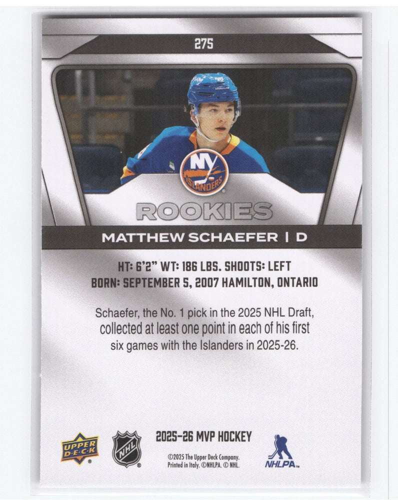 2025-26 Upper Deck Mvp Hockey Silver Collection #275 Rookie Rc Matthew Schaefer