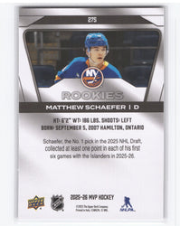 2025-26 Upper Deck Mvp Hockey Silver Collection #275 Rookie Rc Matthew Schaefer