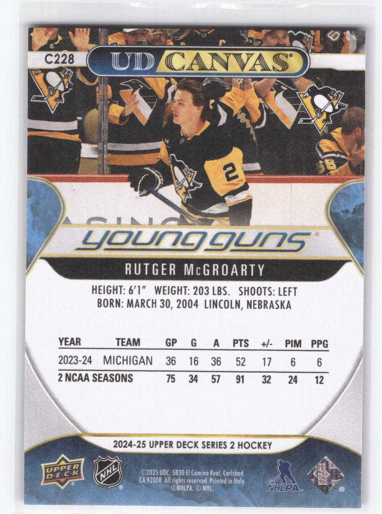 2024-25 Upper Deck Series 2 Young Guns Ud Canvas C228 Rookie Rc Rutger Mcgroarty