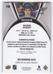 2025-26 Upper Deck Allure Red Rainbow Auto #148 Rookie Rc Auto Dalibor Dvorsky