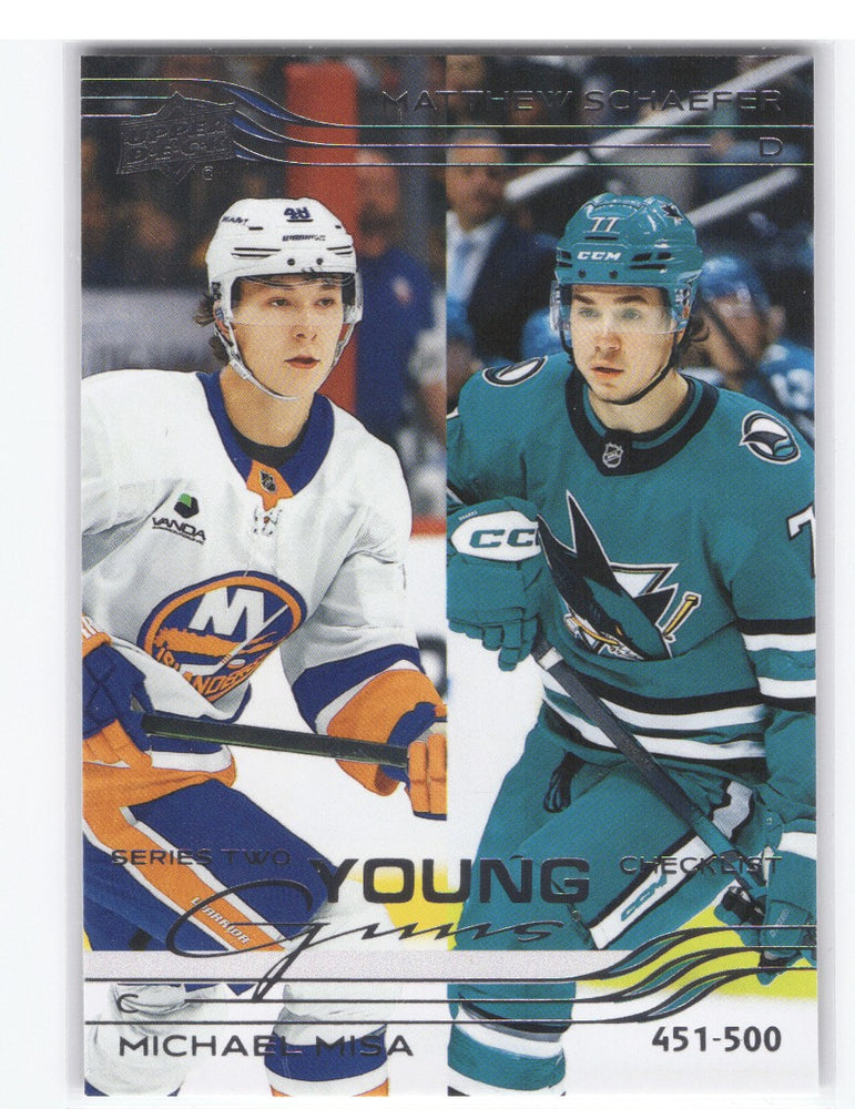 2025-26 Upper Deck Series 2 Young Guns Checklist #500 Rookie Rc Matthew Schaefer Michael Misa