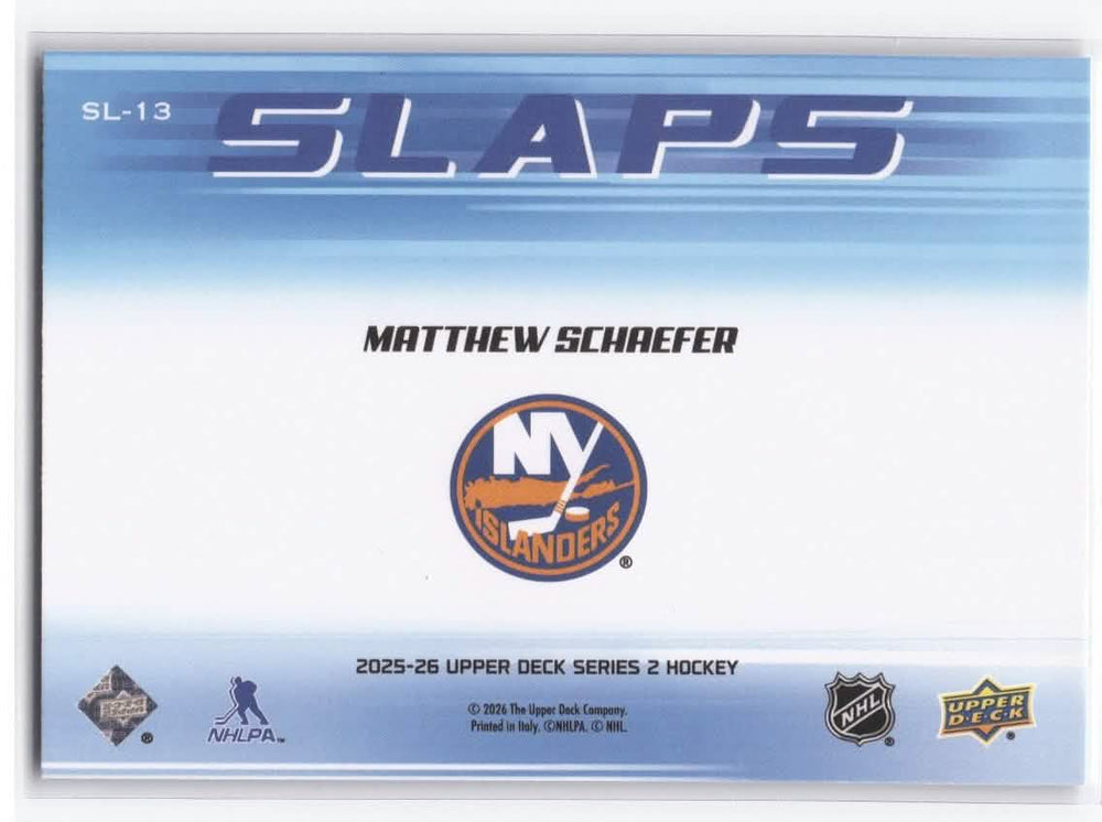 2025-26 Upper Deck Series 2 Slaps Sl-13 Rookie Rc Matthew Schaefer