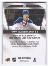 2025-26 Upper Deck Mvp Hockey Silver Collection #275 Rookie Rc Matthew Schaefer