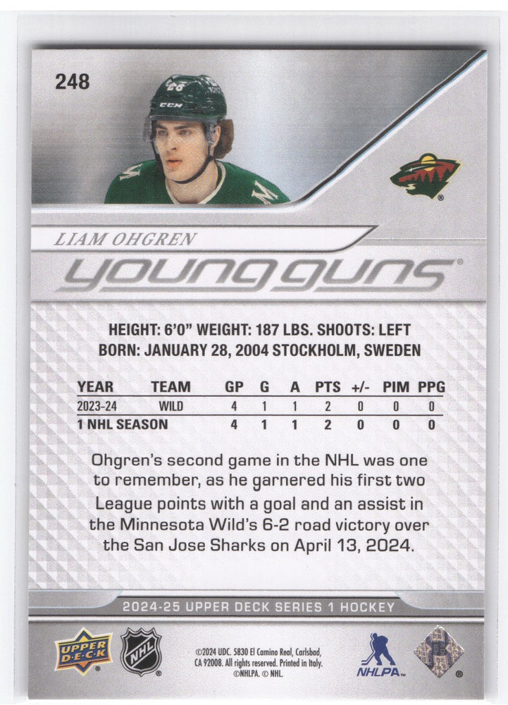 2024-25 Upper Deck Series 1 Young Guns #248 Rookie Rc Liam Ohgren