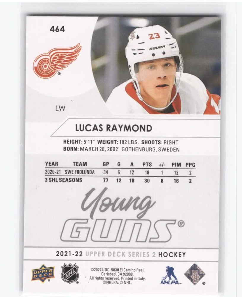 2021-22 Upper Deck Series 2 Young Guns #464 Rookie Rc Lucas Raymond