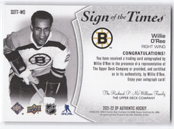 2021-22 Upper Deck Sp Authentic Sign Of The Times Sott-Wo Auto Willie O' Ree