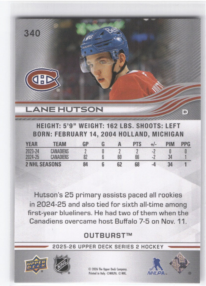 2025-26 Upper Deck Series 2 Outburst #340 Lane Hutson
