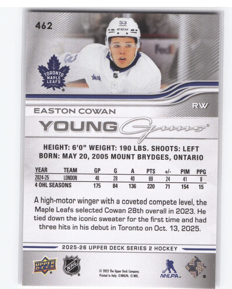 2025-26 Upper Deck Series 2 Young Guns #462 Rookie Rc Easton Cowan