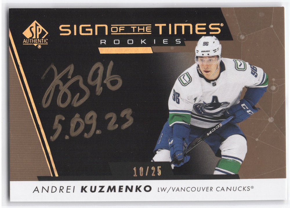 2022-23 Upper Deck Sp Authentic Sign Of The Times Rookies Sottr-Ak Rookie Rc Auto Andrei Kuzmenko /25