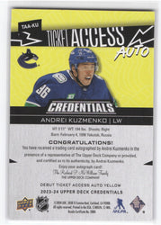 2023-24 Upper Deck Credentials Ticket Access Auto Taa-Ku Auto Andrei Kuzmenko /25