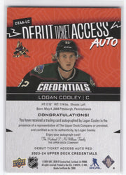 2023-24 Upper Deck Credentials Debut Ticket Access Auto Dtaa-Lc Rookie Rc Auto Logan Cooley /49