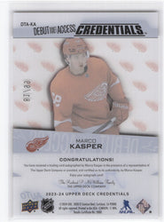 2023-24 Upper Deck Credentials Debut Ticket Access Clear Dta-Mk Rookie Rc Auto Marco Kasper /99