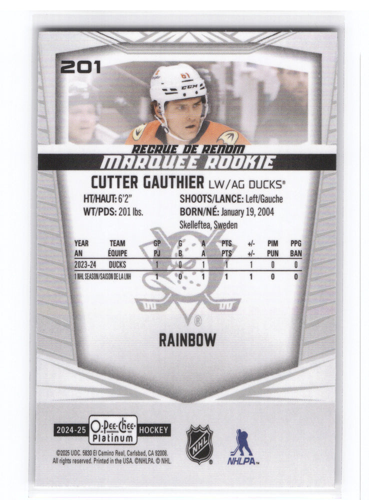 2024-25 Upper Deck O-Pee-Chee Platinum Marquee Rookie Rainbow #201 Rookie Rc Cutter Gauthier