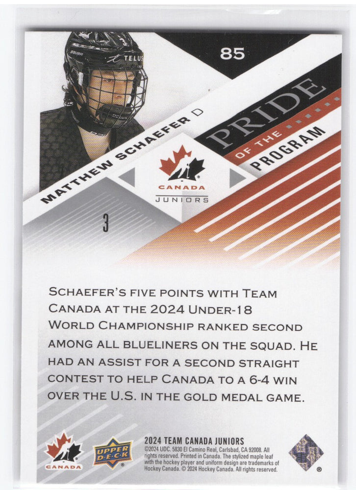 2024 Upper Deck Team Canada Juniors Pride Of The Program #85 Matthew Schaefer