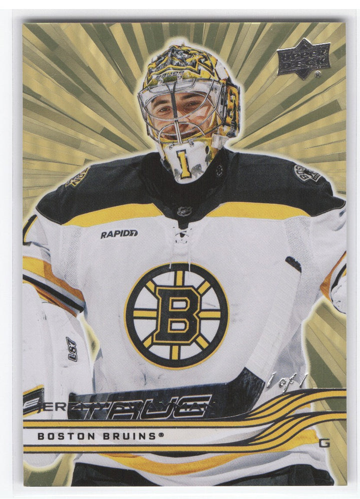 2025-26 Upper Deck Series 2 Outburst Gold #257 Jeremy Swayman /1