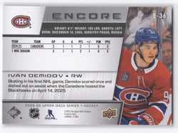 2025-26 Upper Deck Series 1 Encore E-36 Rookie Rc Ivan Demidov