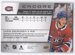 2025-26 Upper Deck Series 1 Encore E-36 Rookie Rc Ivan Demidov