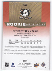2025-26 Upper Deck Sp Hockey Rookie Authentics Red #108 Rookie Rc Beckett Sennecke /99