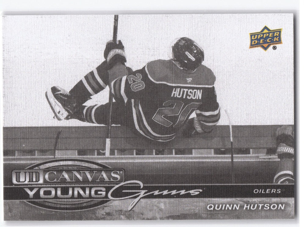 2025-26 Upper Deck Series 2 Young Guns Ud Canvas Black And White C-229 Rookie Rc Quinn Hutson