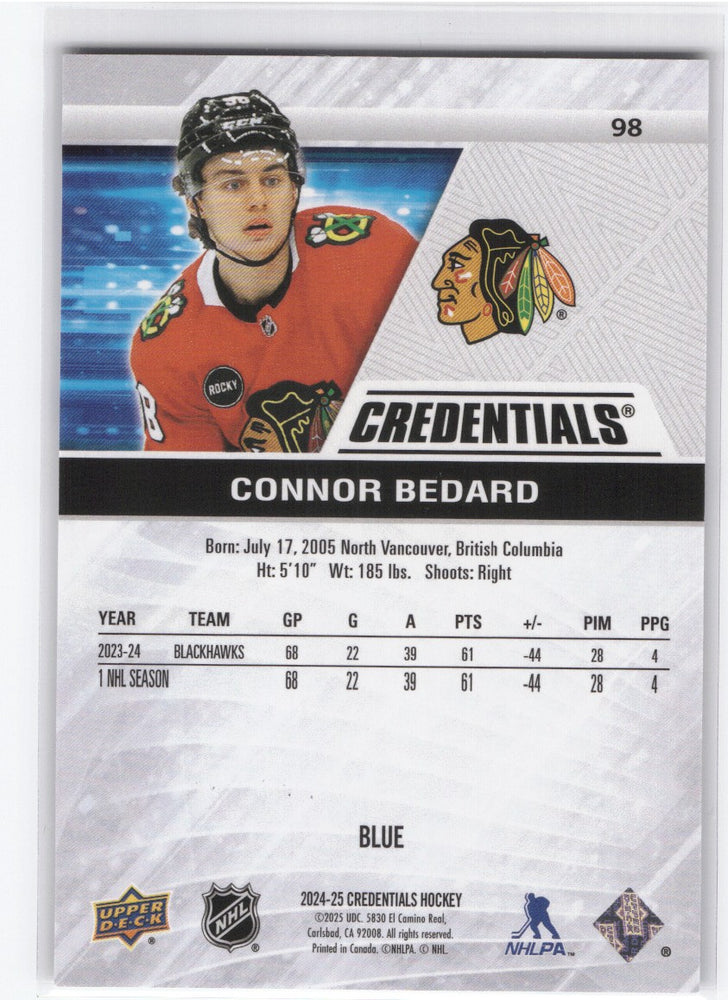2024-25 Upper Deck Credentials Blue #98 Connor Bedard /299